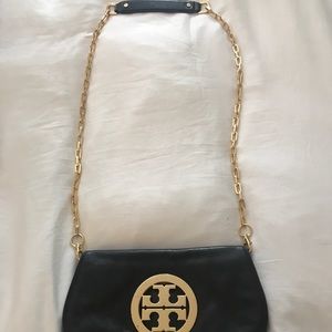 Tory Burch Logo Clutch - Black with Gold